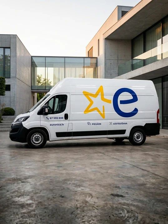 Euronics piegādes furgons ar zīmola apdruku