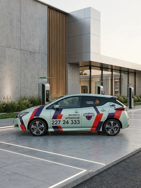 Skonto Apsardzes automašīna ar uzlīmēm